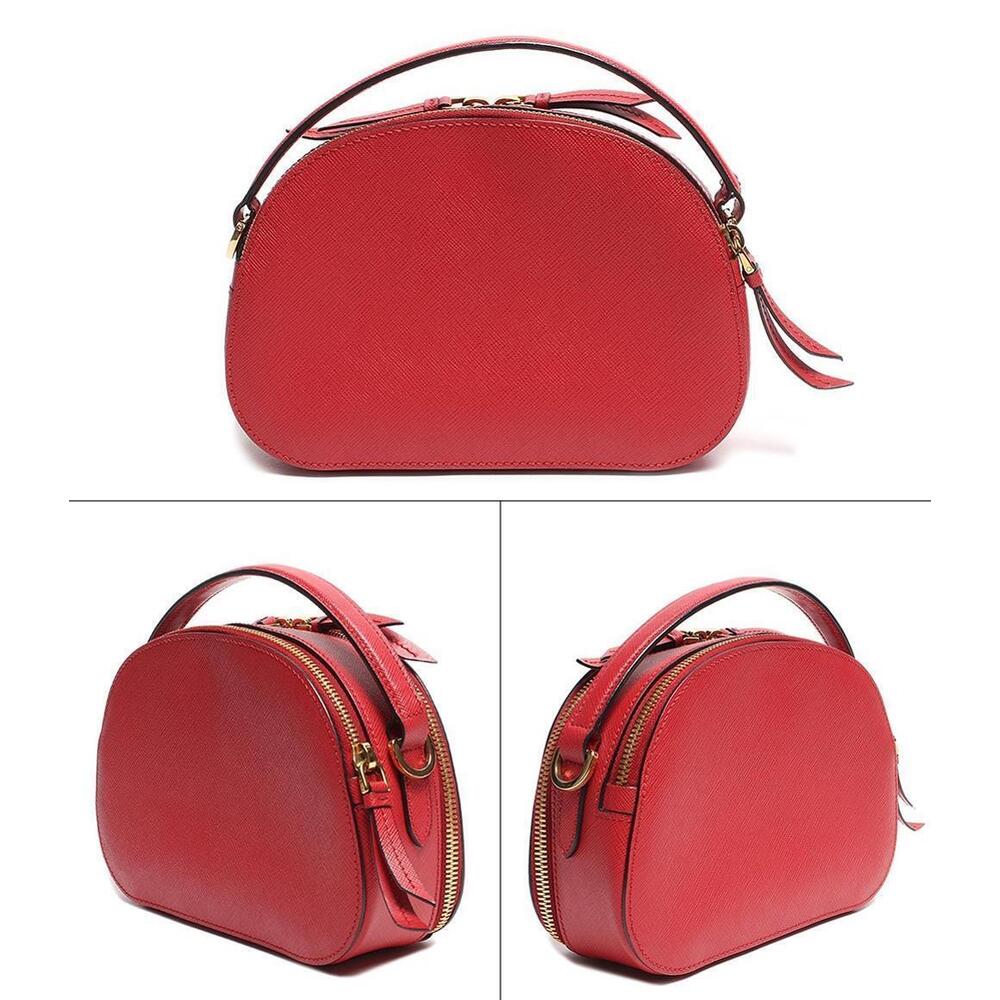 Prada Red Leather Logo Handbag Odette Triangle Saffiano